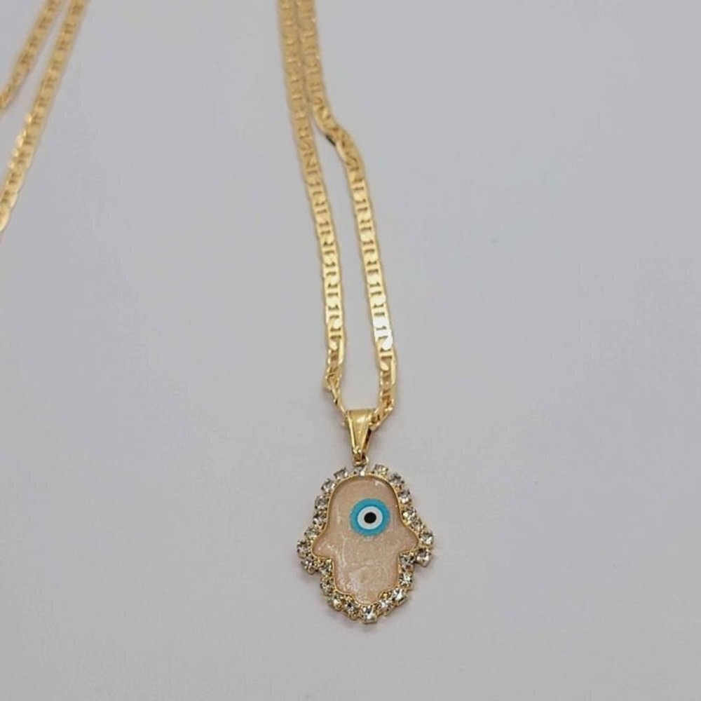 Brand New Brazilian 18k Gold Filled Hamsa with Evil Eye Necklace